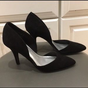Black suede pumps